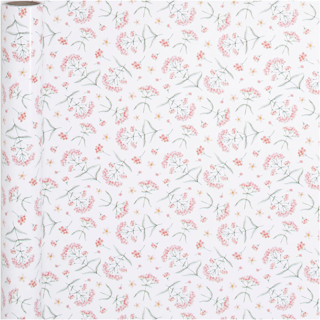 Papier cadeau, Fleurs, L: 50 cm, 80 gr, 5 m/ 1 rouleau