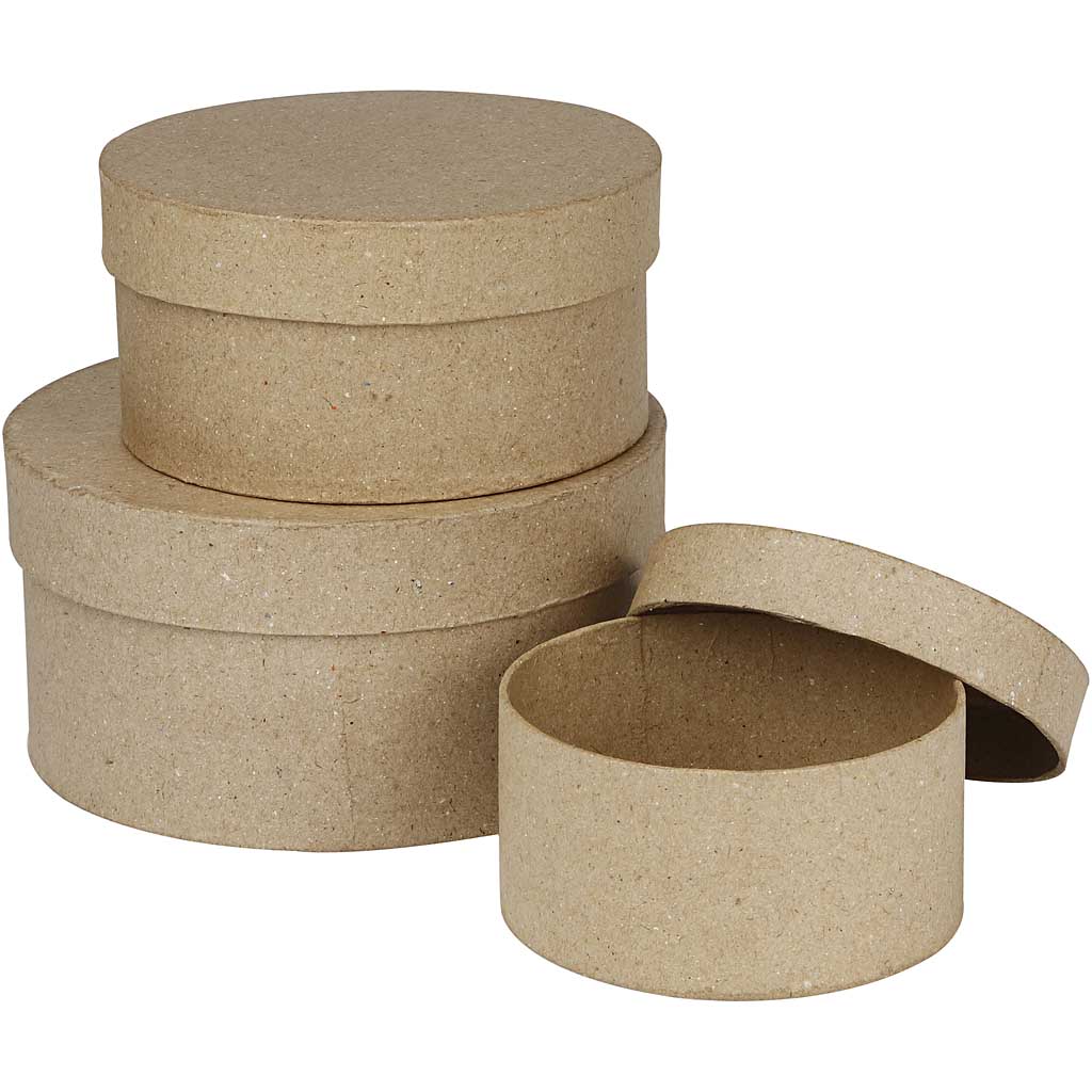 Round Boxes, D: 10+13+16 cm, H: 5+6.5+7.5 cm