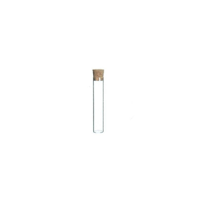 Tube à essai à fond plat avec bouchon en liège, H. 15 cm, Ø 2 cm - 12 pièces