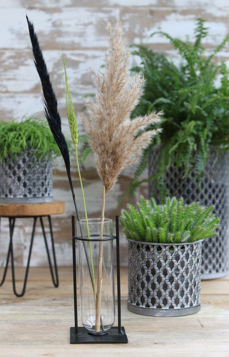 Vase cylindrique dans un support métallique de 17,5 cm de haut (4 pièces)