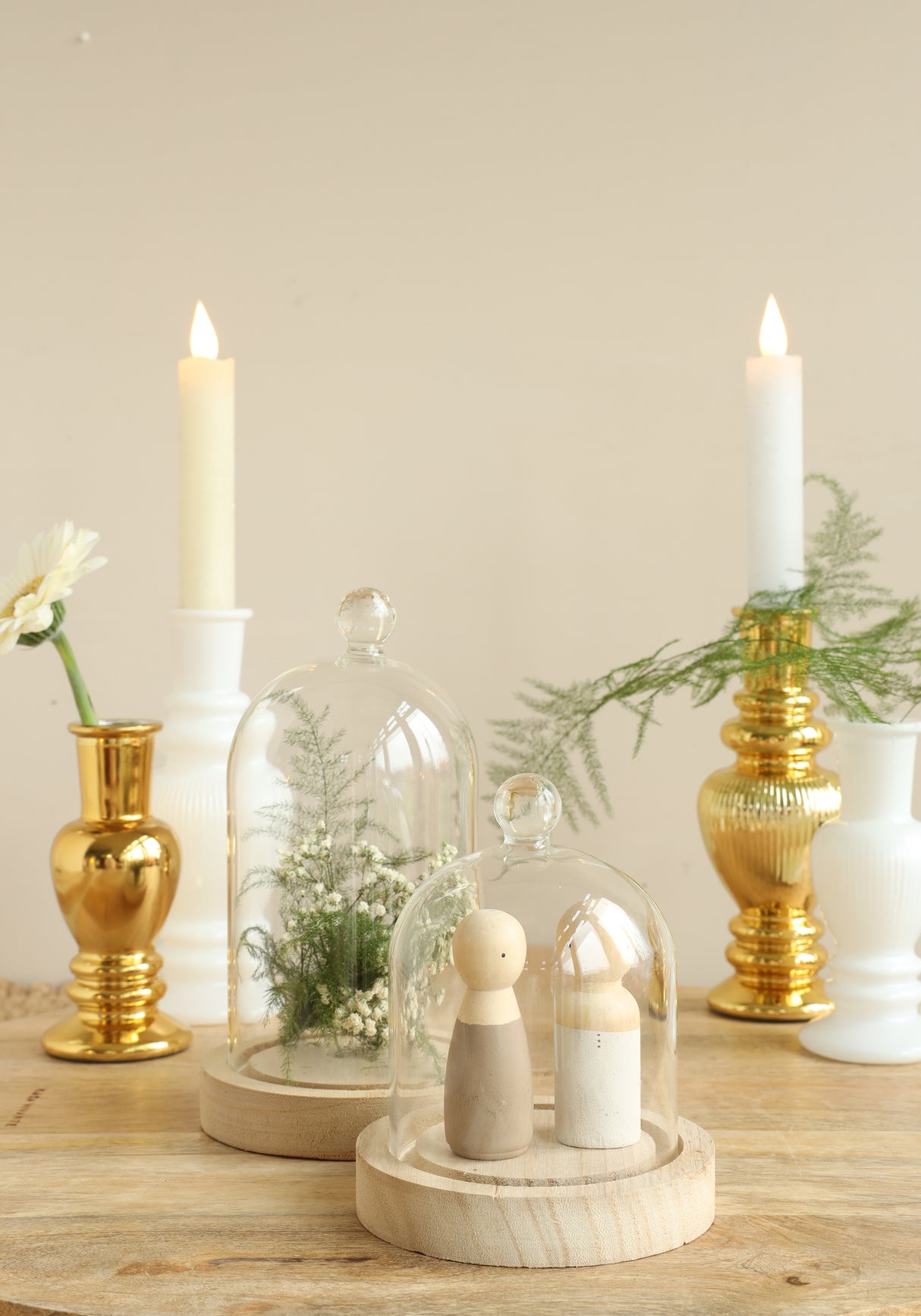 Cloche en verre avec bouton | Ø12 h.18 cm | Base en bois