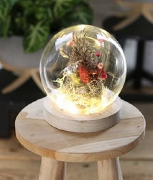 Glass LED sphere round Ø13cm with wooden base - Packlinq
