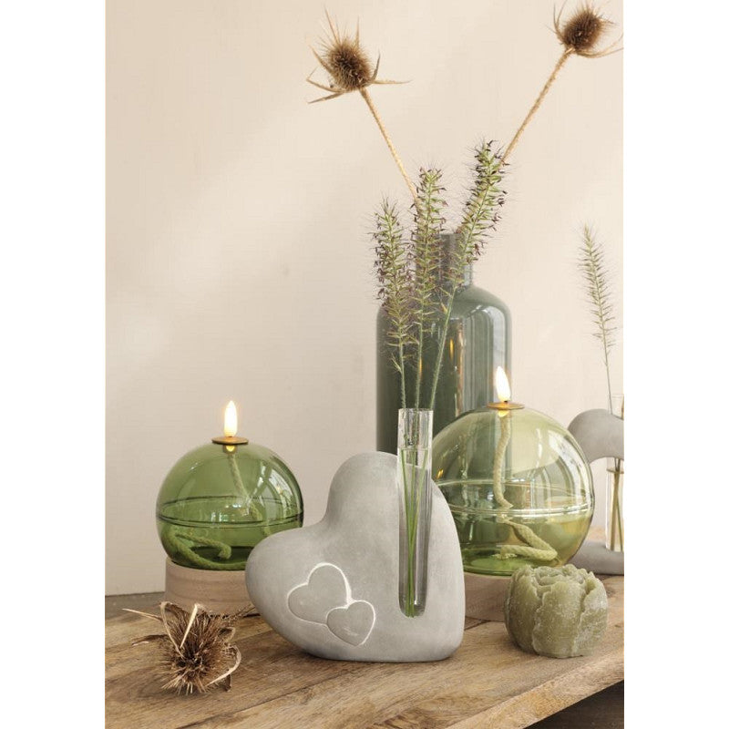Cœur en ciment avec tube en verre L. 4,5 x l. 13 x H. 14,6 cm - 6 pièces