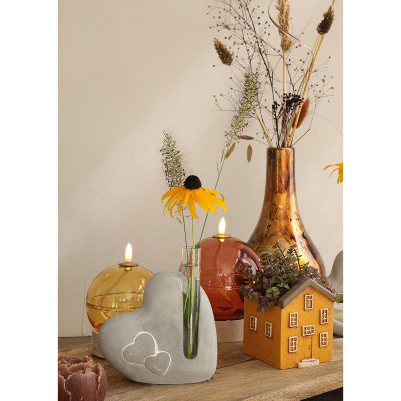 Cœur en ciment avec tube en verre L. 4,5 x l. 13 x H. 14,6 cm - 6 pièces