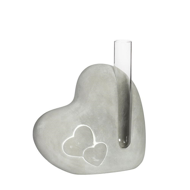 Cœur en ciment avec tube en verre L. 4,5 x l. 13 x H. 14,6 cm - 6 pièces