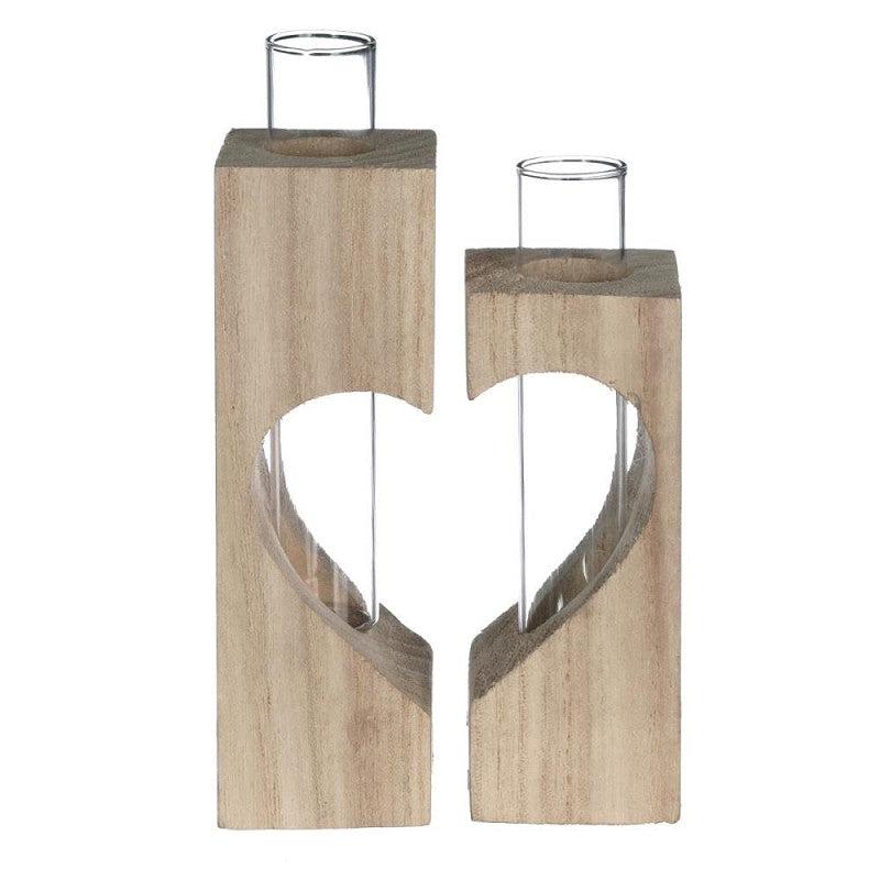 Support en bois en forme de cœur pour tube, L. 4 x l. 4 x H. 14,5 cm - lot de 6