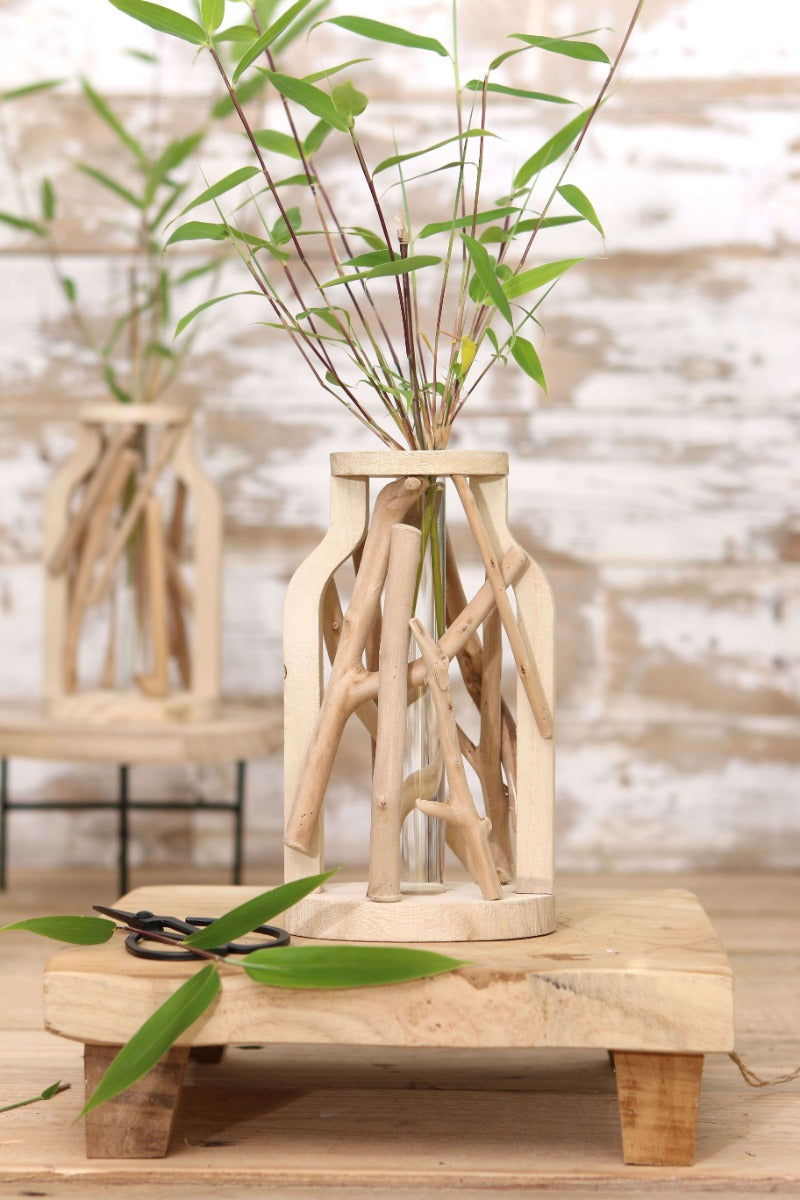 Tube à essai avec support en bois flotté, format moyen (1 pièce)
