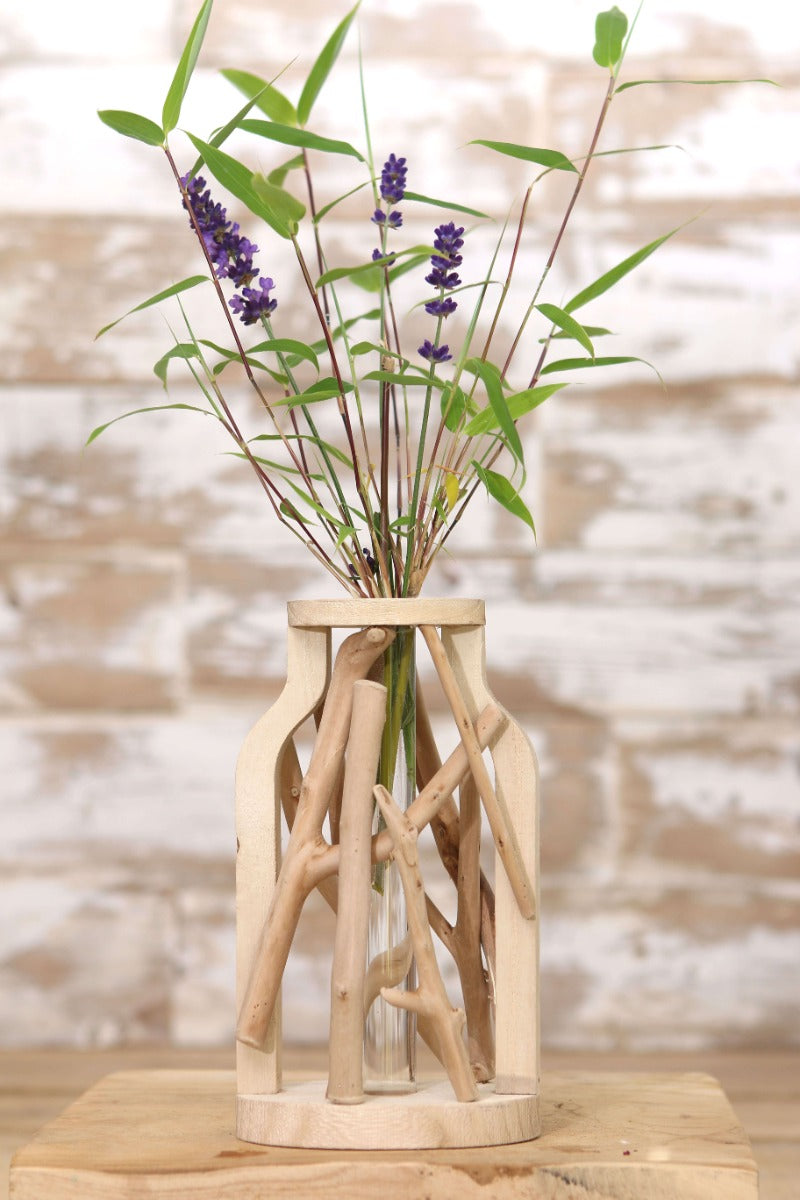 Tube à essai avec support en bois flotté, format moyen (1 pièce)