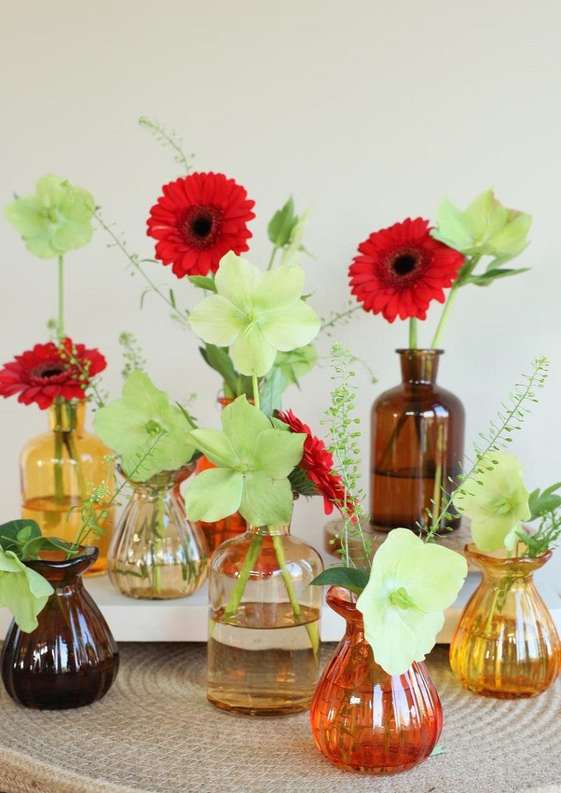 Bouteilles en verre Ø70 h: 90 mm couleurs assorties - 12 Pcs