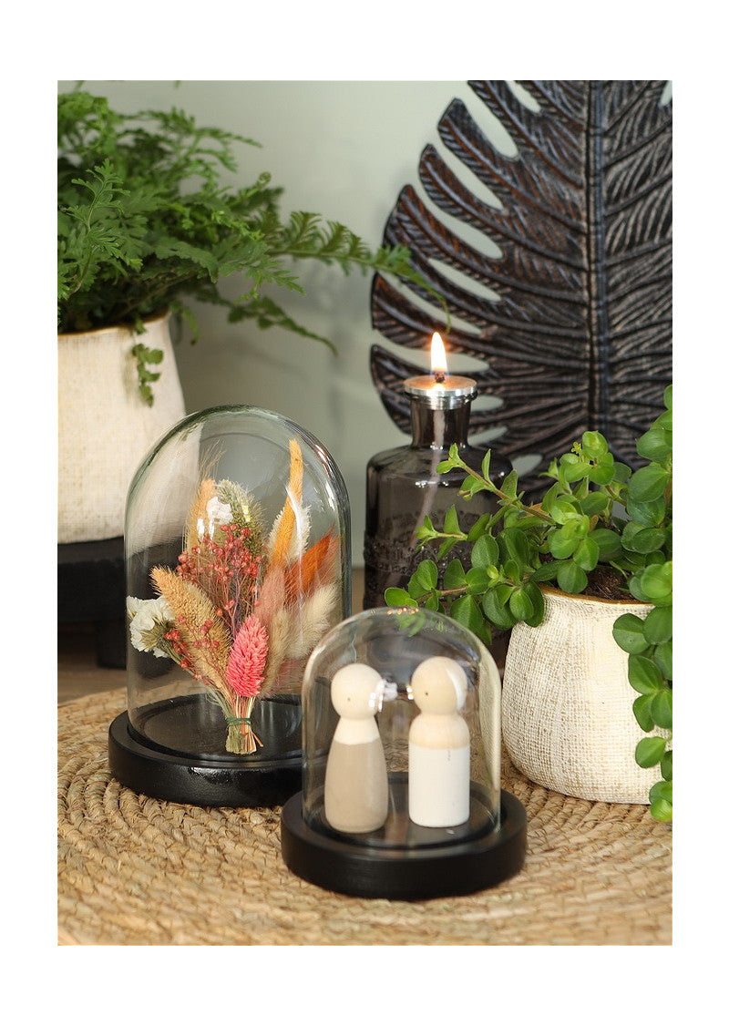 Cloche en verre avec socle en bois noir Ø10cm H. 10 cm - 1 pièce