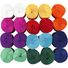 Papier crépon couleurs assorties, L: 20 m, L: 5 cm