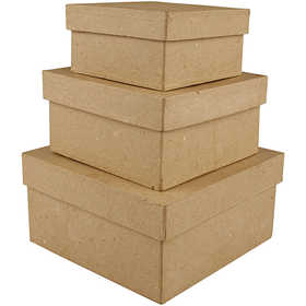 Boîtes carrées, taille 10+12.5+15 cm, H: 5+6+7.5 cm - 3 pcs