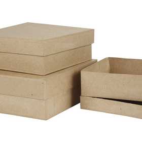 Boîtes carrées, taille 16+18+20 cm, H: 5+6+7.5 cm - 3 pcs