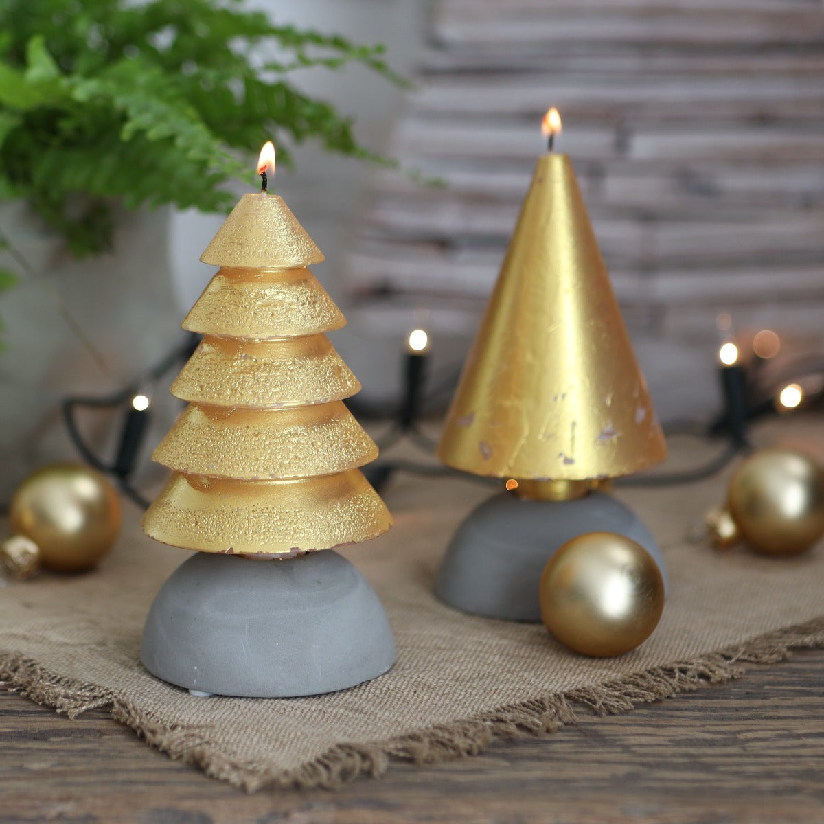 Lot de bougies 2 arbres or 12 cm de haut (1 lot, 6 pièces)