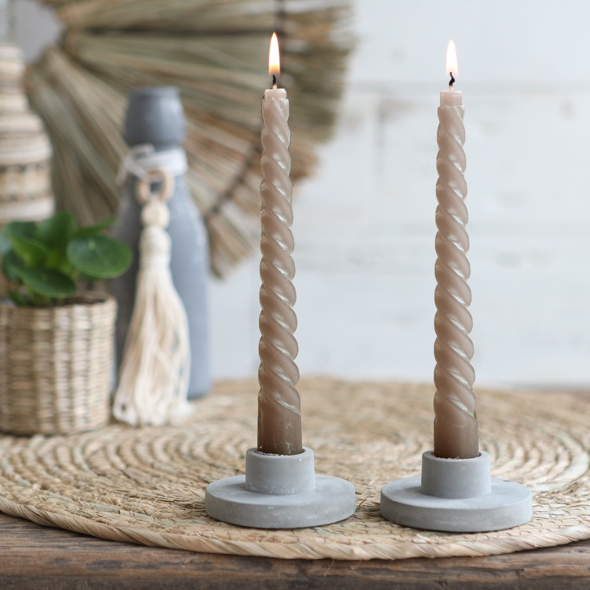 Bougies torsadées taupe 19 cm de haut - 4 pièces