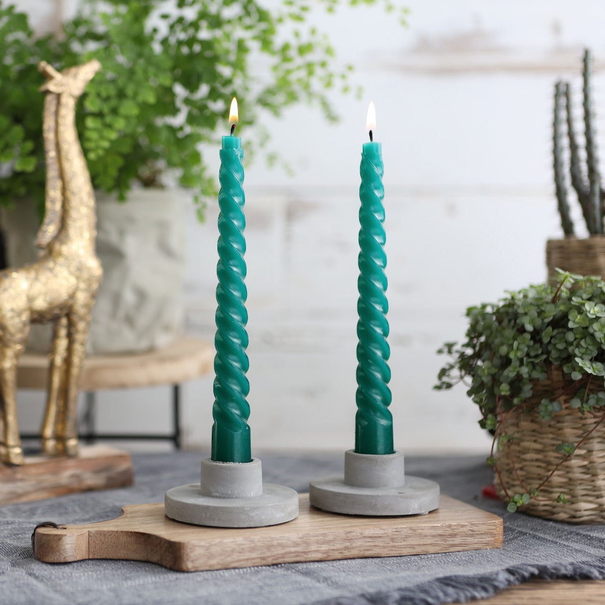 Bougies torsadées bleu-vert, hauteur 19 cm - 4 pièces