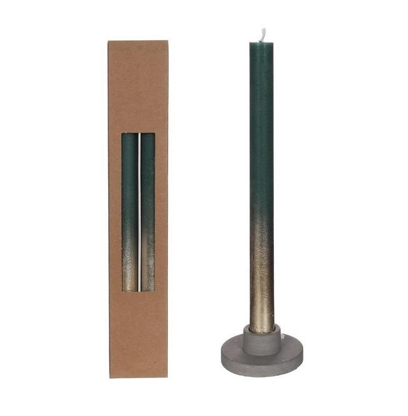 Dinner Candles mos Green with Gold Spray Ø21/h. 250mm