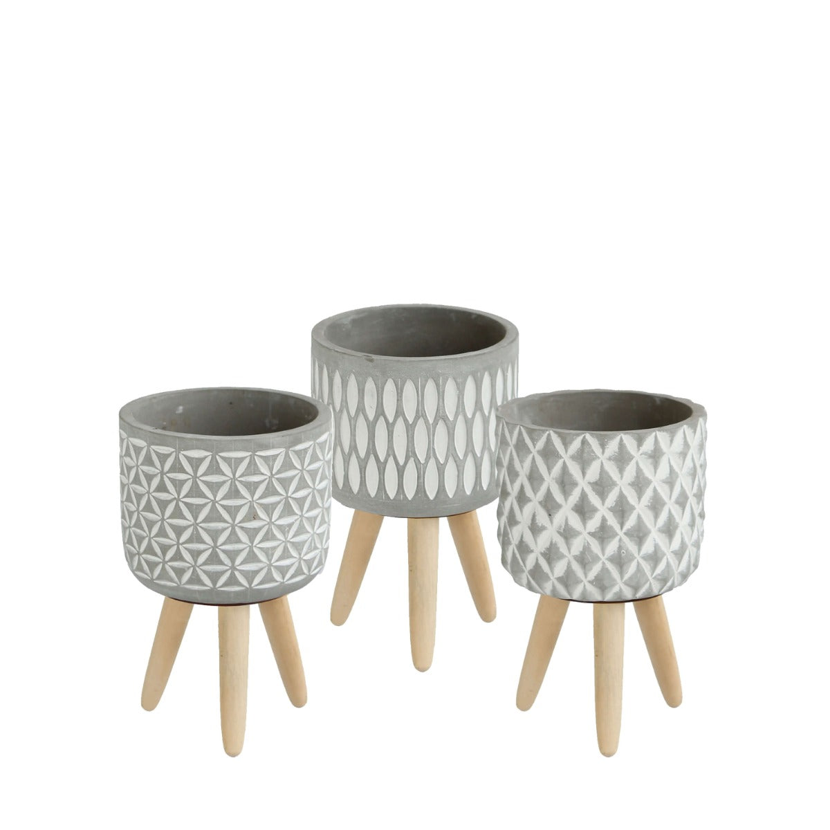 Plant pot Cement with wooden legs 18cm high - Packlinq