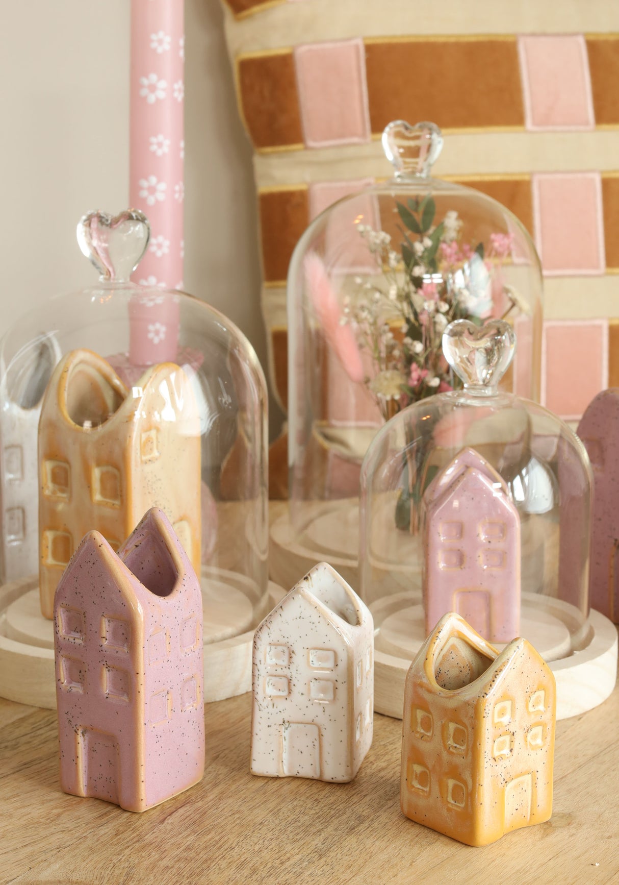 Cloche en verre avec bouton | Ø12 h.18 cm | Base en bois