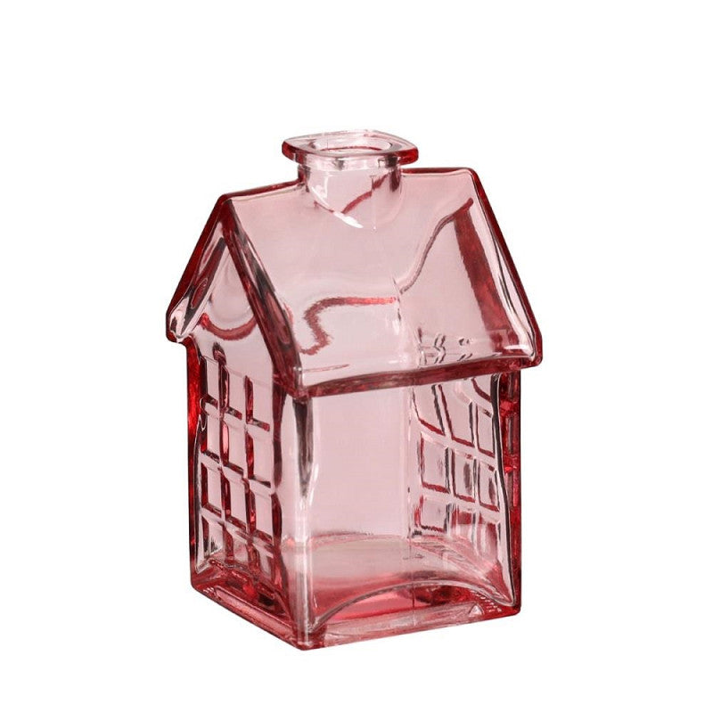 Maison en verre rose clair L. 7 x l. 7,5 x H. 12 cm - 12 pièces