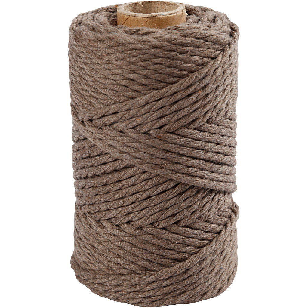 Macramé cord, Light brown, L: 55 mtr, D: 4 mm, 330 g