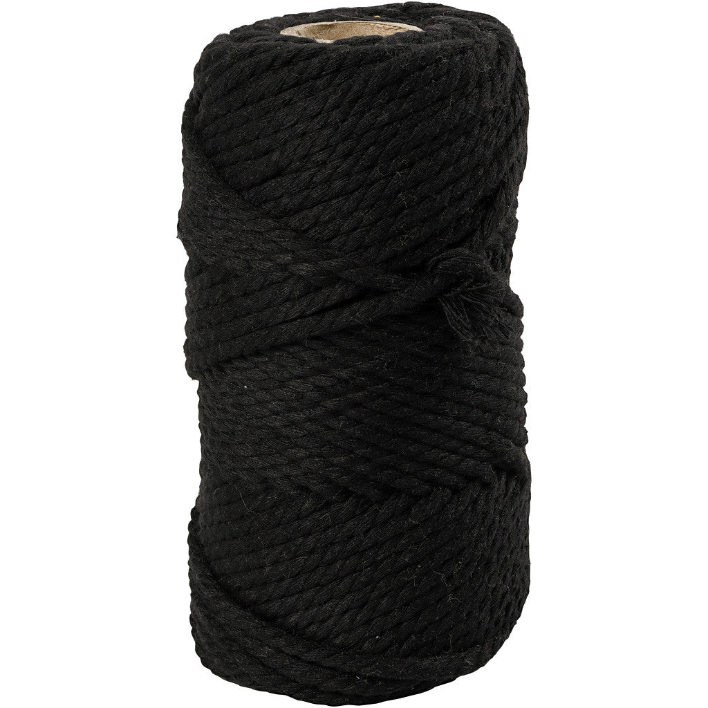 Macramé Noir, L: 55 m, P: 4 mm, 330 g/ 1 Rouleau L