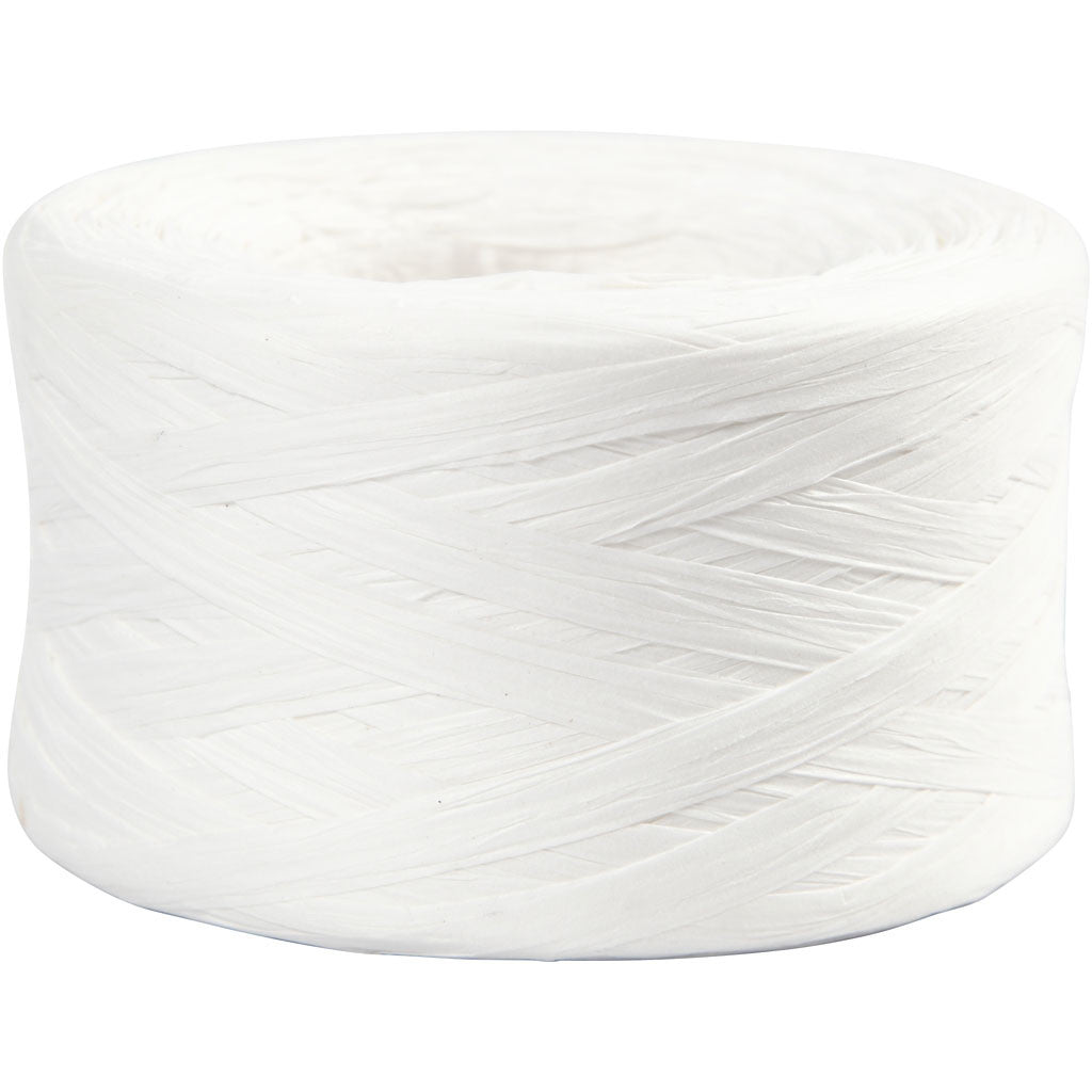 FiL en raphia Blanc, L: 7-8 mm, 100 m/ 1 Rouleau L