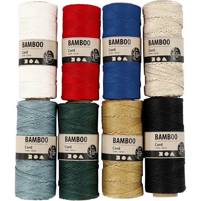 Cordes en Bambou couleurs assorties, épaisseur 1 mm