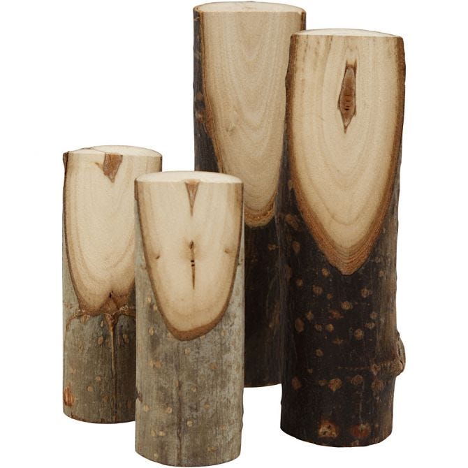 Bouts de bois décoratifs coupés en biais, H: 8 cm, d 2,5-3,5 cm, 15 pièce/ 1 Pq.
