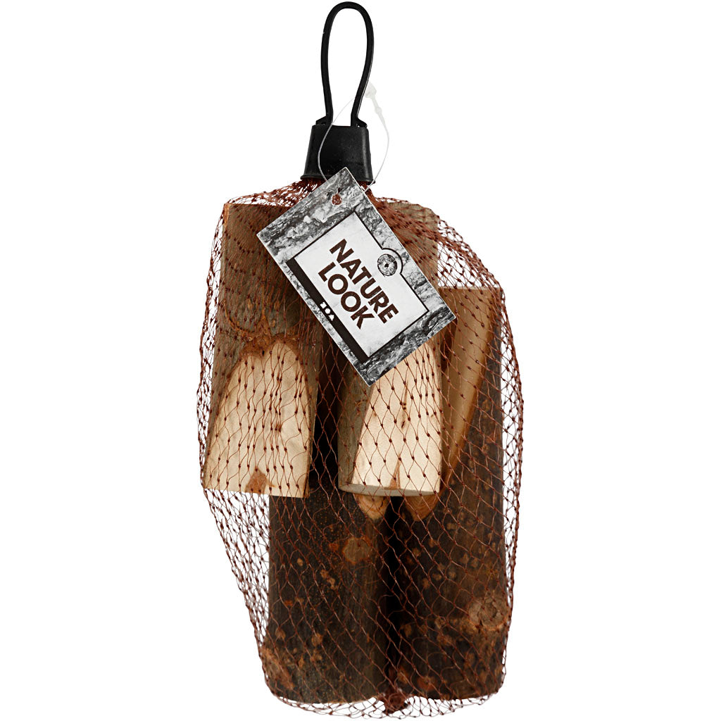 Bout de bois décoratifs coupés en biais, H: 8+12 cm, d: 2,5-3,5 cm, 4 pièce/ 1 Pq.