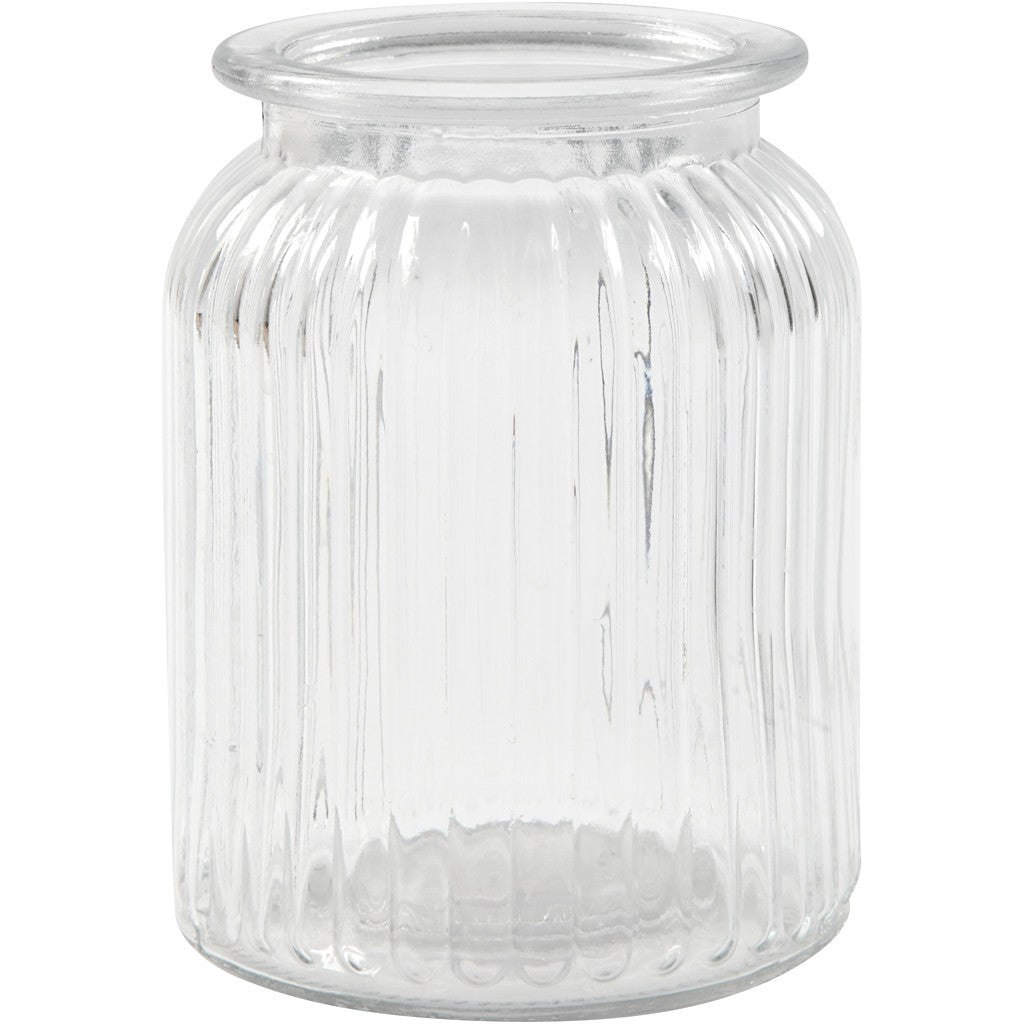 Bocal en verre, H: 14,5 cm, P: 11 cm, trou taille 7 cm, 6 pc