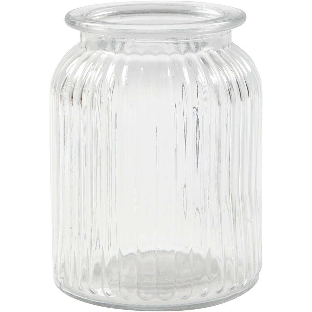 Bocal en verre, H: 14,5 cm, P: 11 cm, trou taille 7 cm, 6 pc