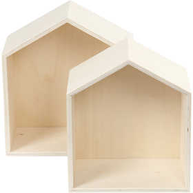 Boîtes de rangement, maisons, H: 22.5+25 cm, L: 19.5+22.5 cm