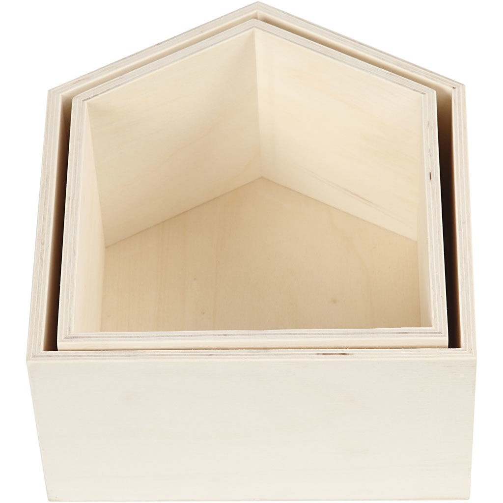 Boîtes de rangement, maisons, H: 22.5+25 cm, L: 19.5+22.5 cm
