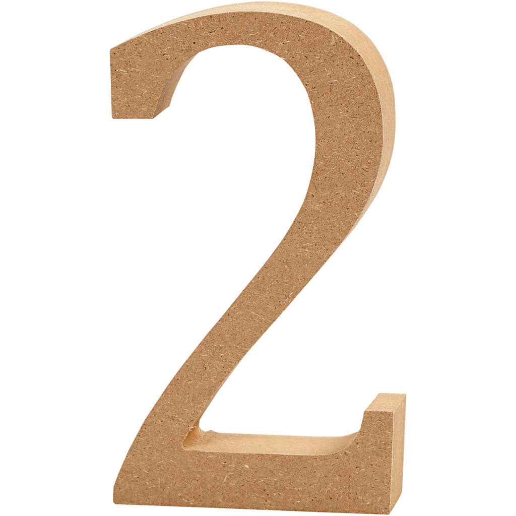 Chiffre: 2, H: 13 cm, épaisseur 2 cm, MDF - 1 pc