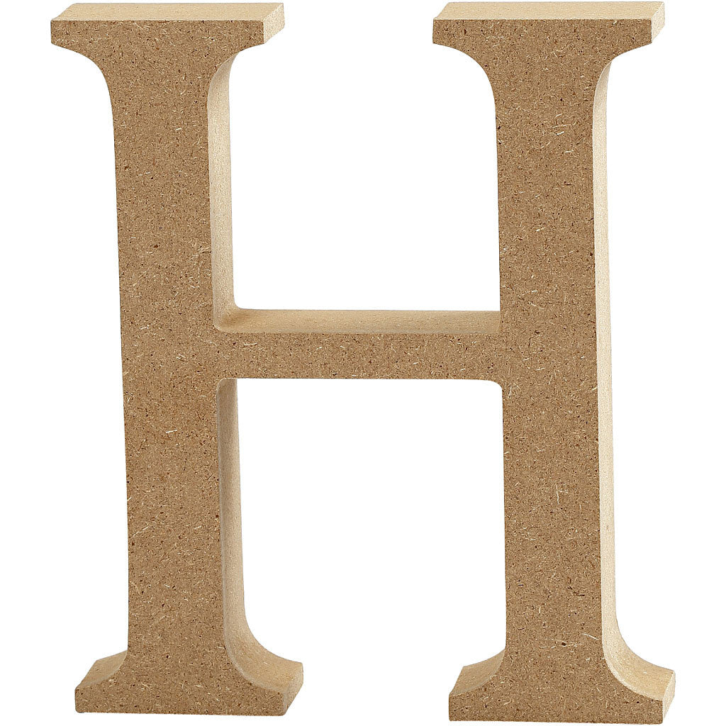 Lettre: H, H: 8 cm, épaisseur 1.5 cm, MDF - 1 pc