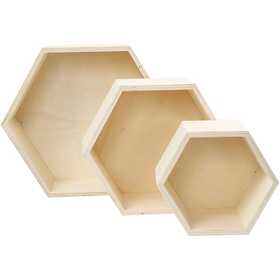 Boîtes de rangement, hexagonales, H: 14.8+19+24.2 cm - 3 pcs