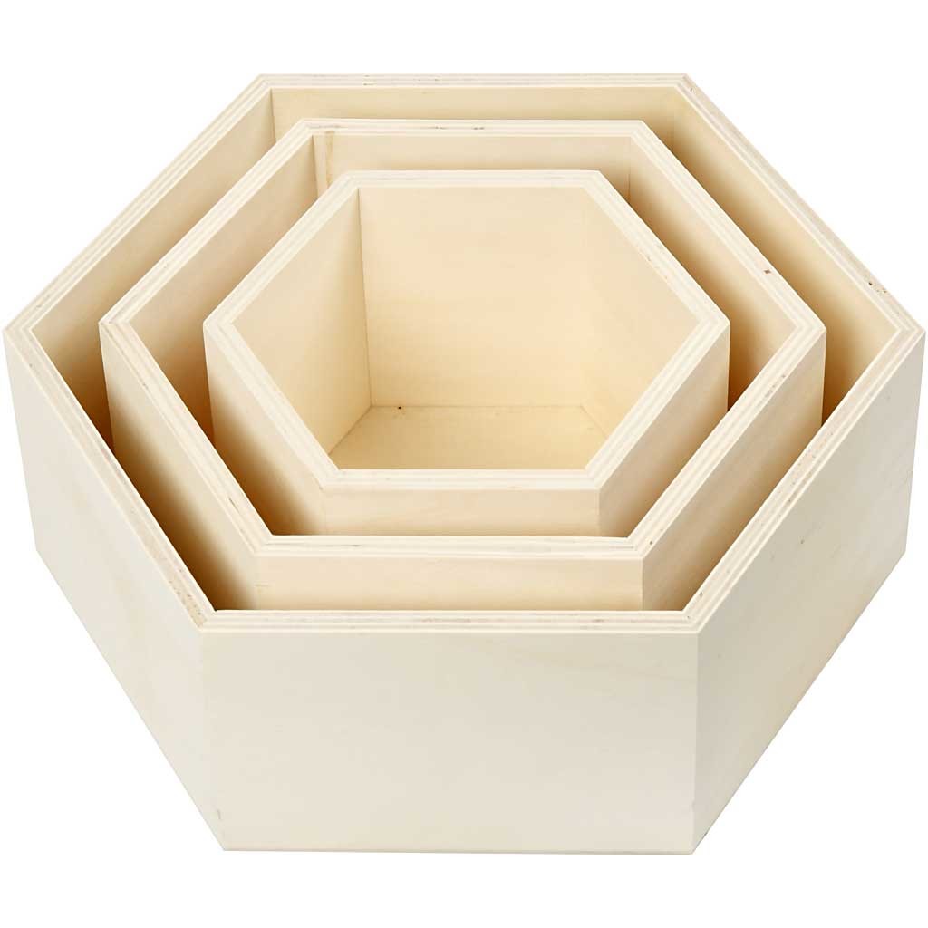 Boîtes de rangement, hexagonales, H: 14.8+19+24.2 cm - 3 pcs