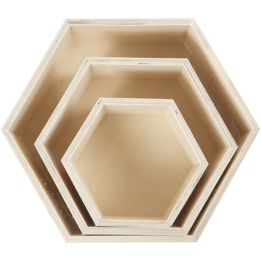 Boîtes de rangement, hexagonales, H: 14.8+19+24.2 cm - 3 pcs
