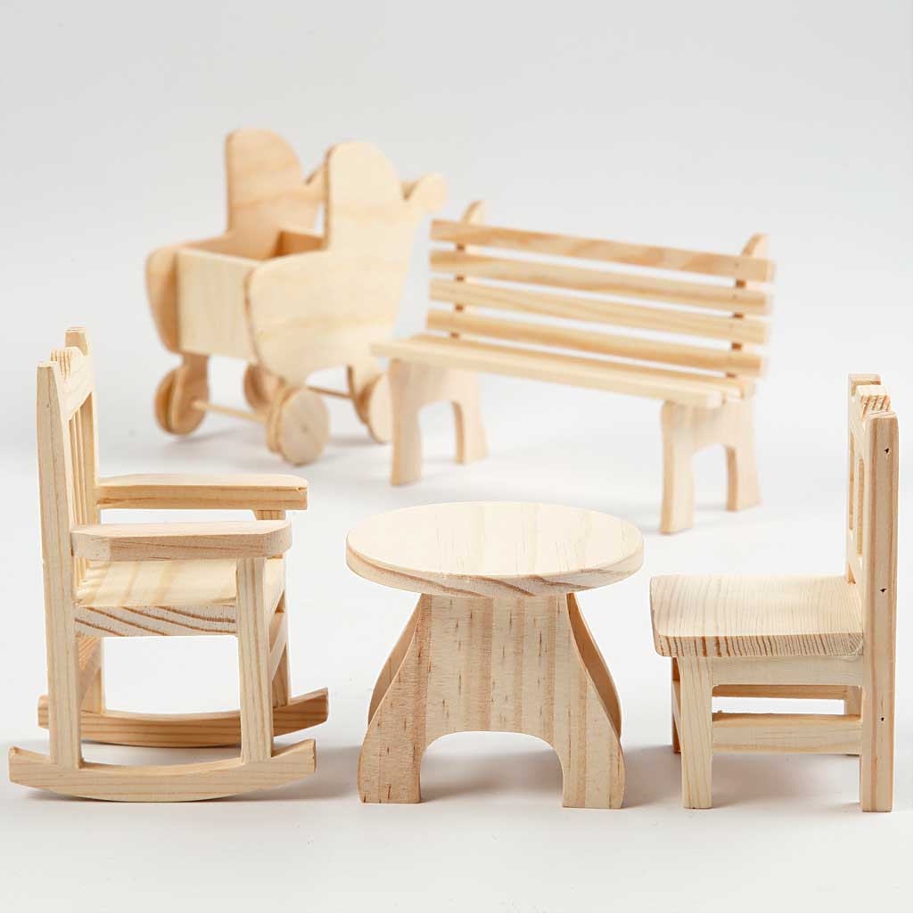 Mini Furniture, H: 5.8-10.5 cm, contreplaqué - 50 pcs