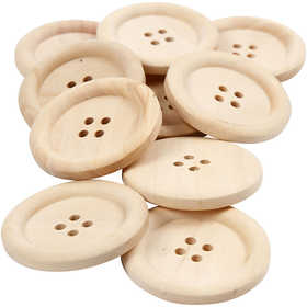 Bouttons en Bois, P: 35 mm, trou taille 2 mm, 4 trous