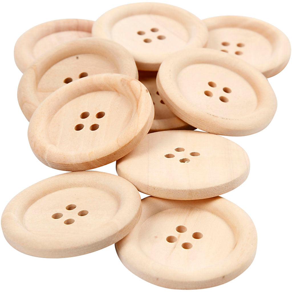 Wooden Buttons, D: 35 mm, hole size 2 mm, china berry, 4 holes
