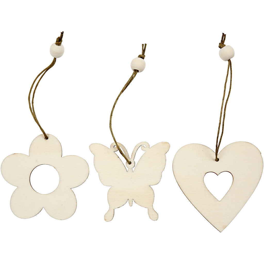 Ornement en bois: fleurs, papillons, cœur - 200 pcs