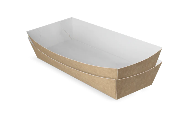 Barquette à saucisses A18 kraft/Blanc | 400 pcs