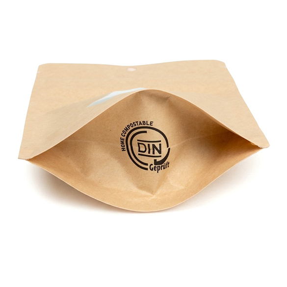 Doypack Kraft Compostable à Domicile avec Fenêtre Ovale 10x6x15cm - 100 pcs