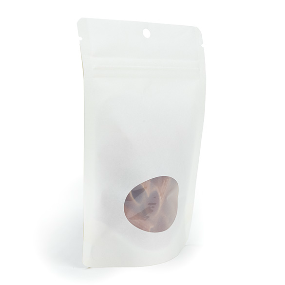 Doypack Blanc Compostable à Domicile avec Fenêtre Ovale 10x6x15cm - 100 pcs