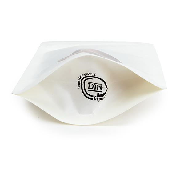 Doypack Blanc Compostable à Domicile avec Fenêtre Ovale 10x6x15cm - 100 pcs