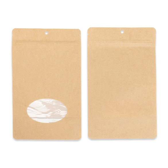 Doypack Kraft Compostable à Domicile avec Fenêtre Ovale 13x8x20,5cm - 100 pcs