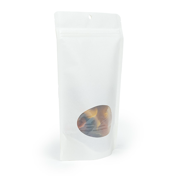 Doypack Blanc Compostable à Domicile avec Fenêtre Ovale 13x8x20,5cm - 100 pcs