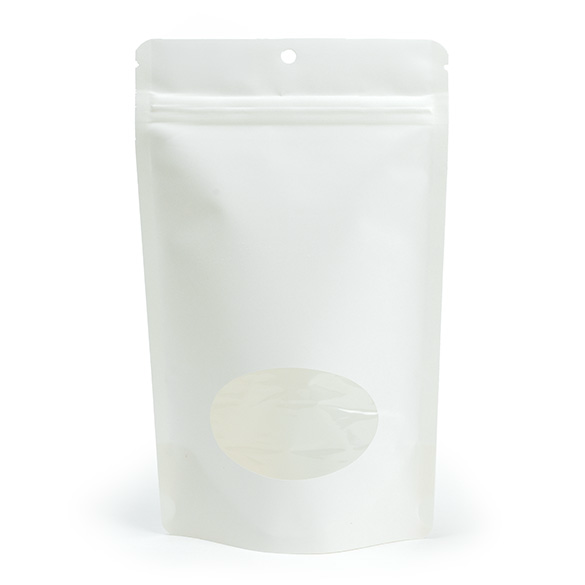 Doypack Blanc Compostable à Domicile avec Fenêtre Ovale 13x8x20,5cm - 100 pcs